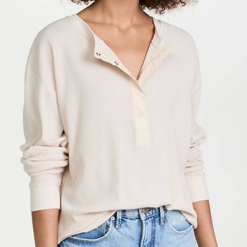 Good American Off-White Ribbed Henley